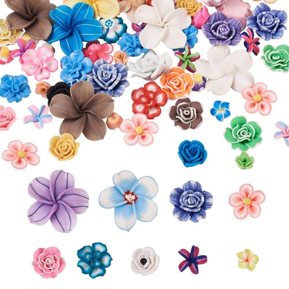 7266 90pcs Flower Handmade Polymer Clay 3D Plumeria Beads Colorful Loose